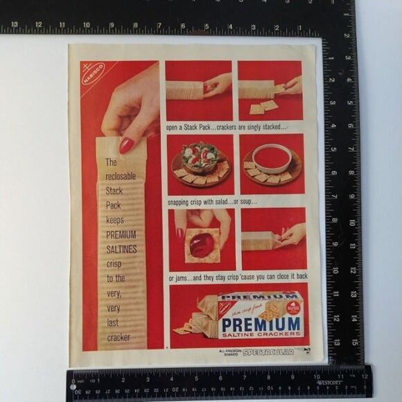 Premium Saltines Crackers‎ Reclosable Stack Pack Kitchen Art - Vtg 1961 PRINT AD - Picture 3 of 9